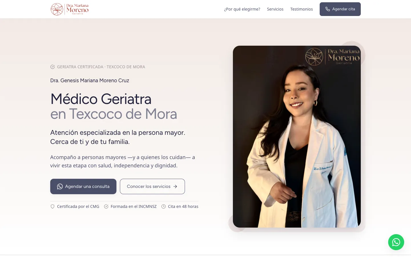 Sitio web de la Dra. Mariana Moreno, médico geriatra en Texcoco