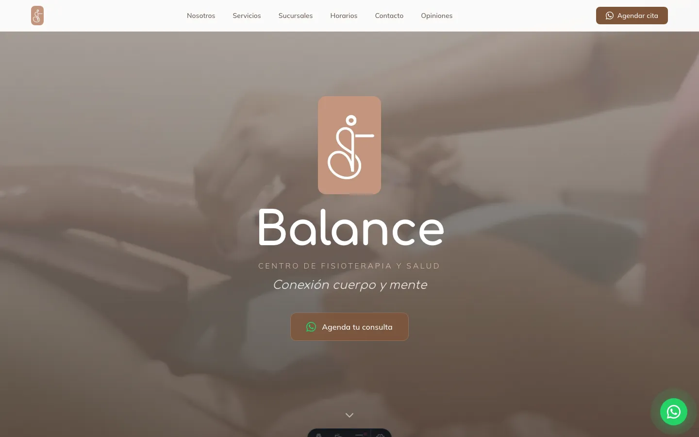 Pantalla principal del sitio de Clínica Balance — banner con video de fondo