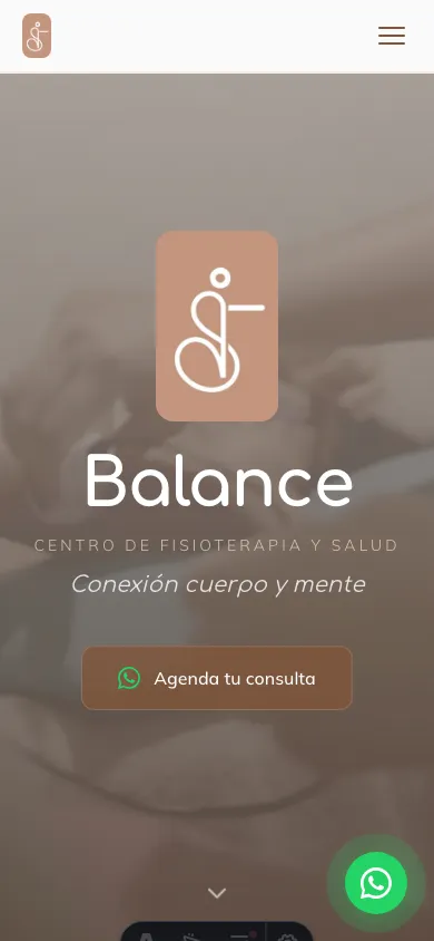 Vista del sitio desde un teléfono — pantalla principal de Clínica Balance